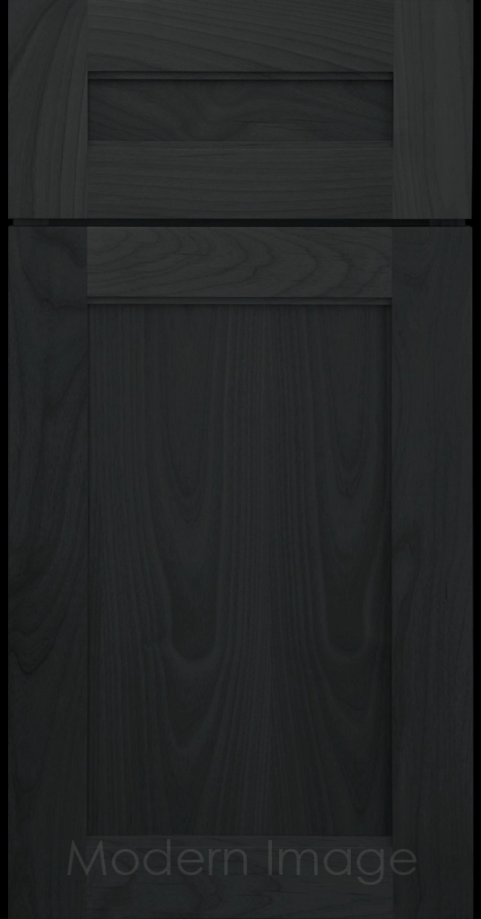 Destin shaker cabinet in Night sky Stain featuring ledge detail and vertical joints around a recessed center panel.